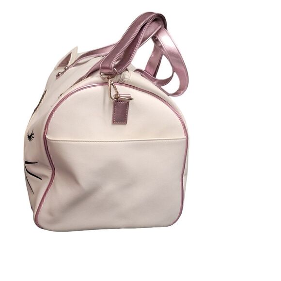 Underonesky White &  Metallic Pink Kitty Cat Weekender Travel Vacation Bag - Picture 3 of 12
